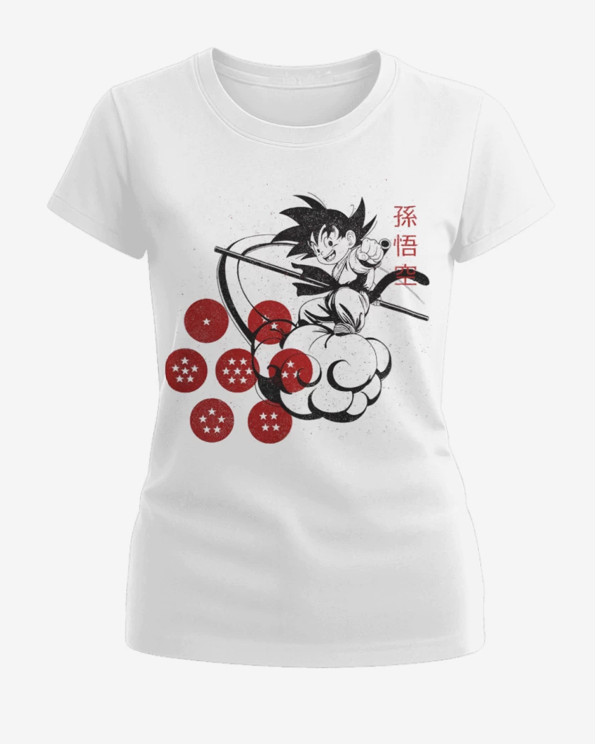 Polera de Mujer Blanco de Goku nube voladora
