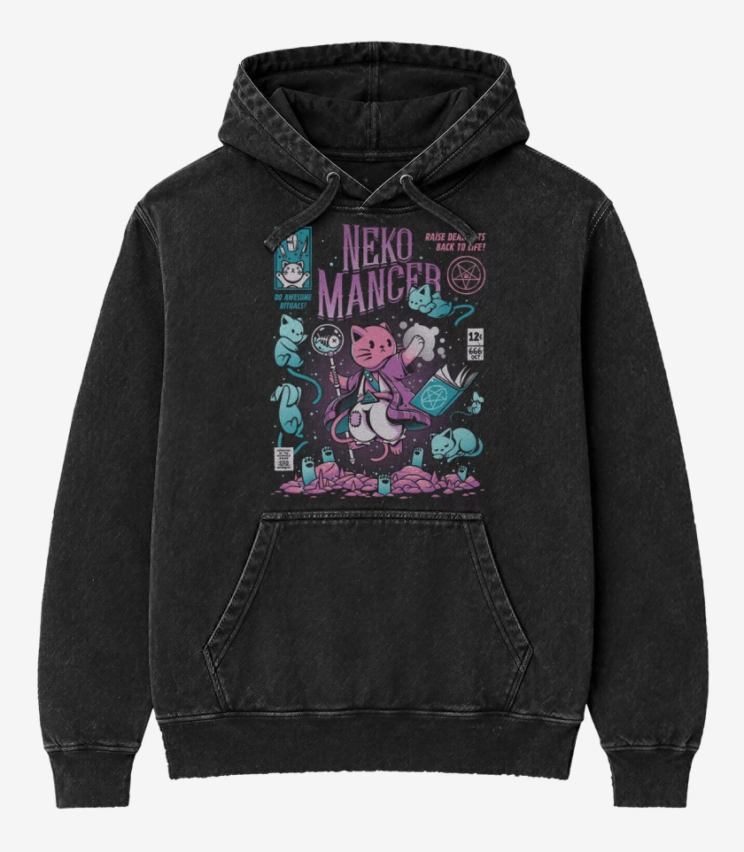 Poleron Canguro Acid Wash Negro de Neko Mancer 