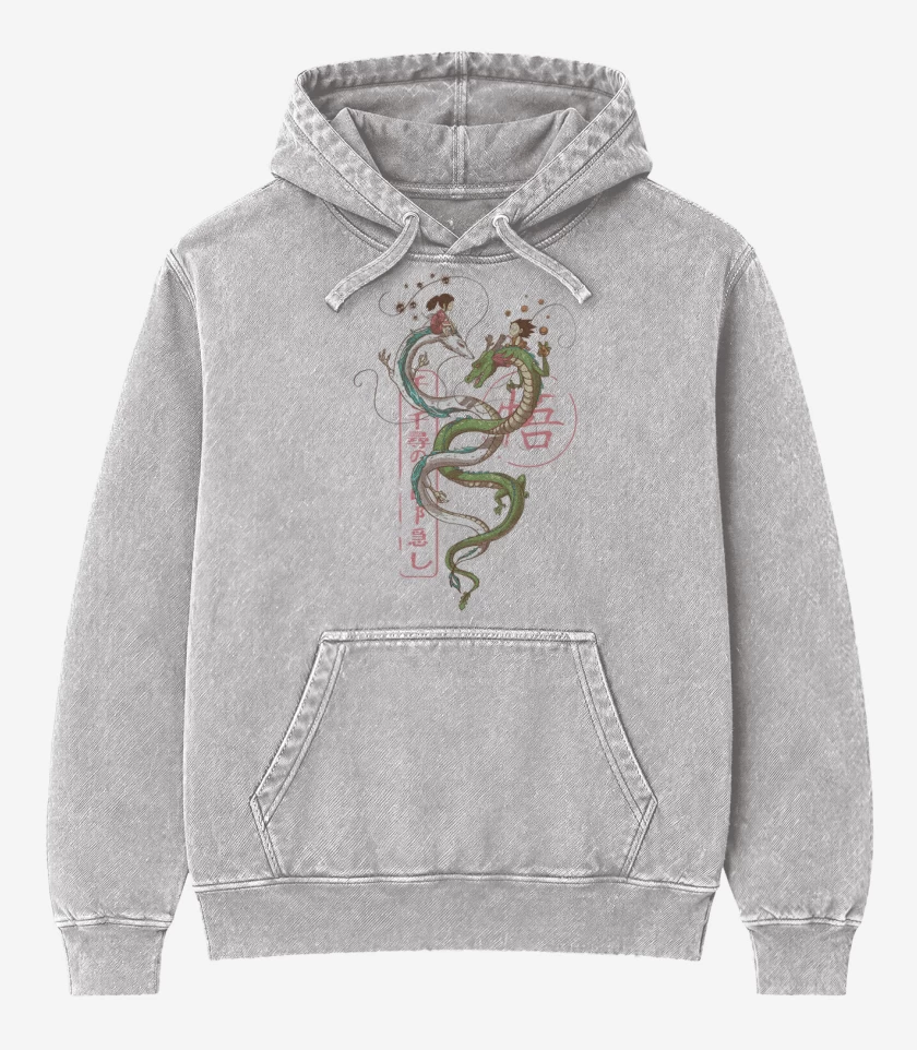 Poleron Canguro Acid Wash Gris Melange de Dragons 