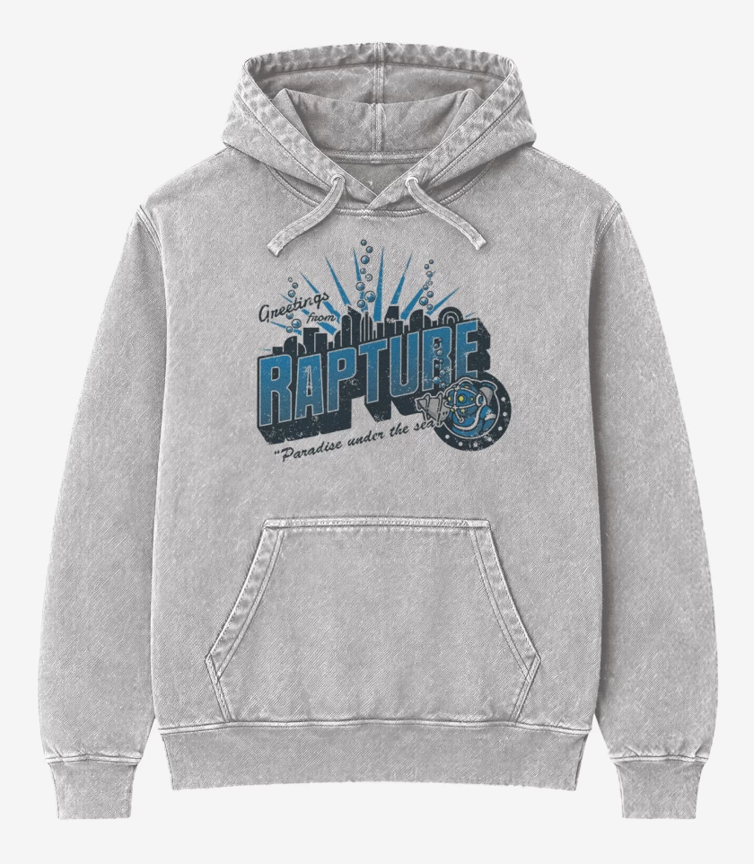 Poleron Canguro Acid Wash Gris Melange de Bioshock Rapture