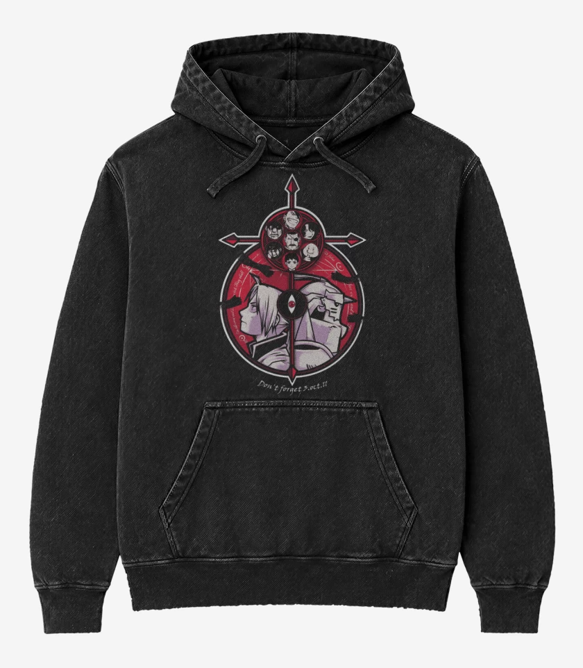 Poleron Canguro Acid Wash Negro de fullmetal 7 pecados