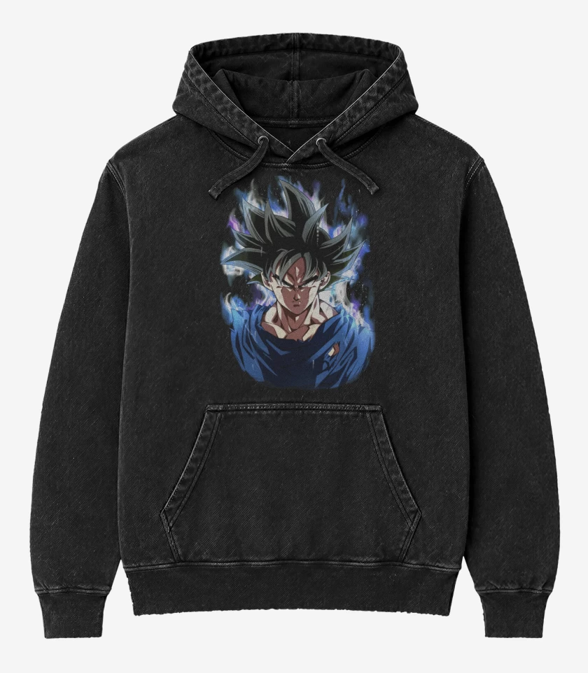 Poleron Canguro Acid Wash Negro de goku migatte
