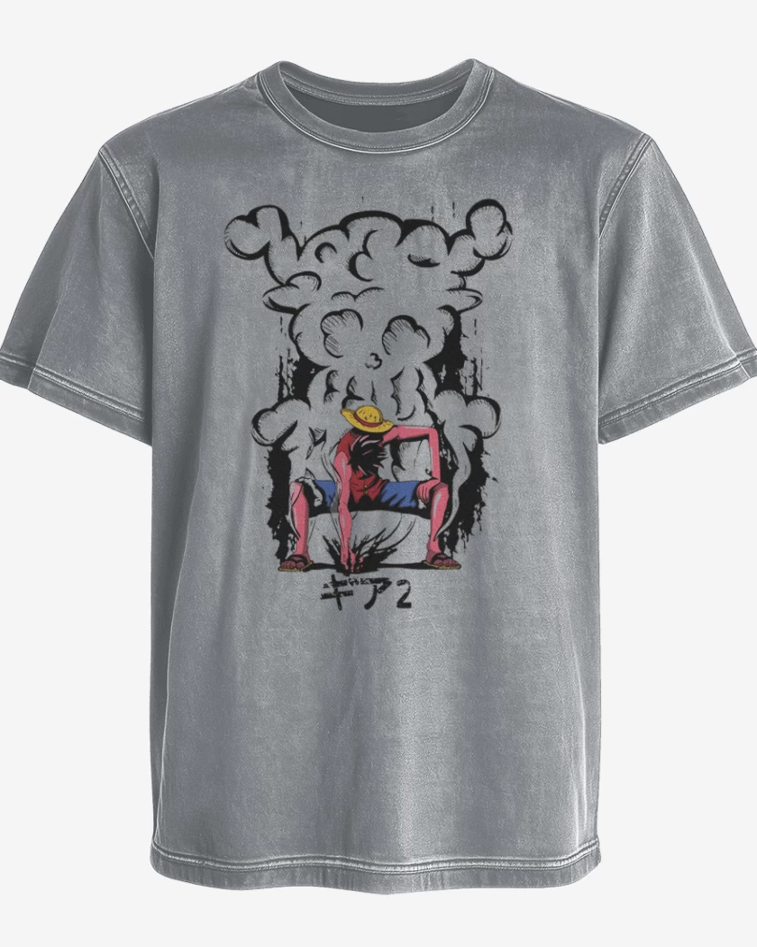 Polera desgastada Gris Melange de luffy gear
