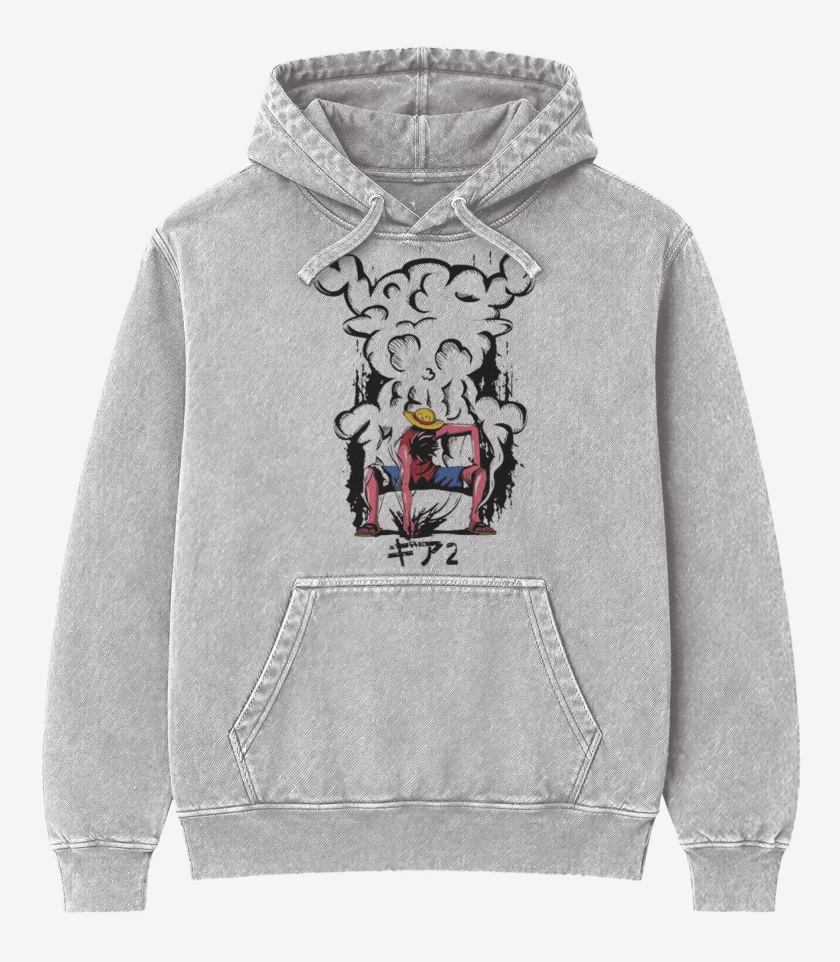 Poleron Canguro Acid Wash Gris Melange de luffy gear