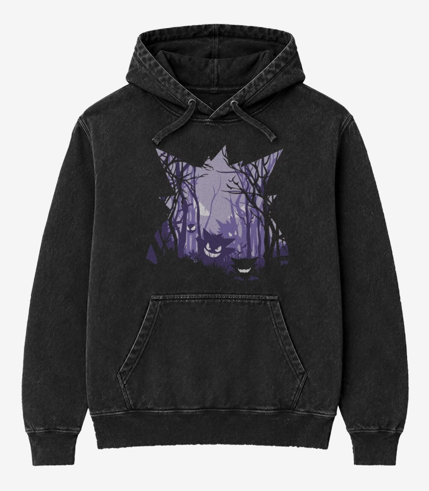 Poleron Canguro Acid Wash Negro de big gengar
