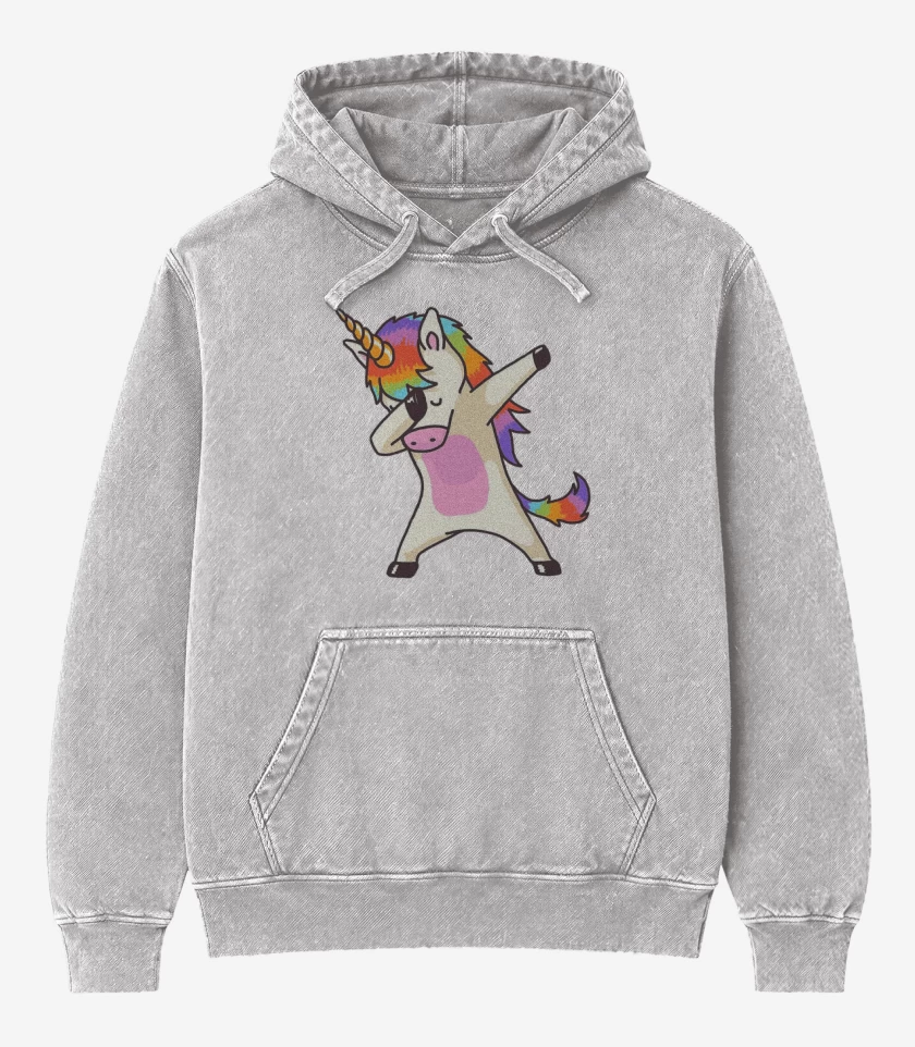 Poleron Canguro Acid Wash Gris Melange de Unicornio