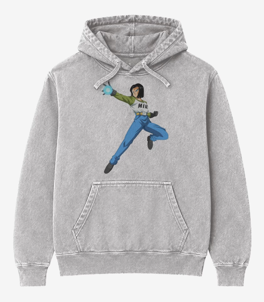 Poleron Canguro Acid Wash Gris Melange de Androide 17