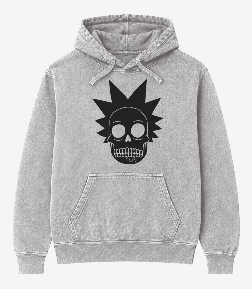 Poleron Canguro Acid Wash Gris Melange de Skull rick