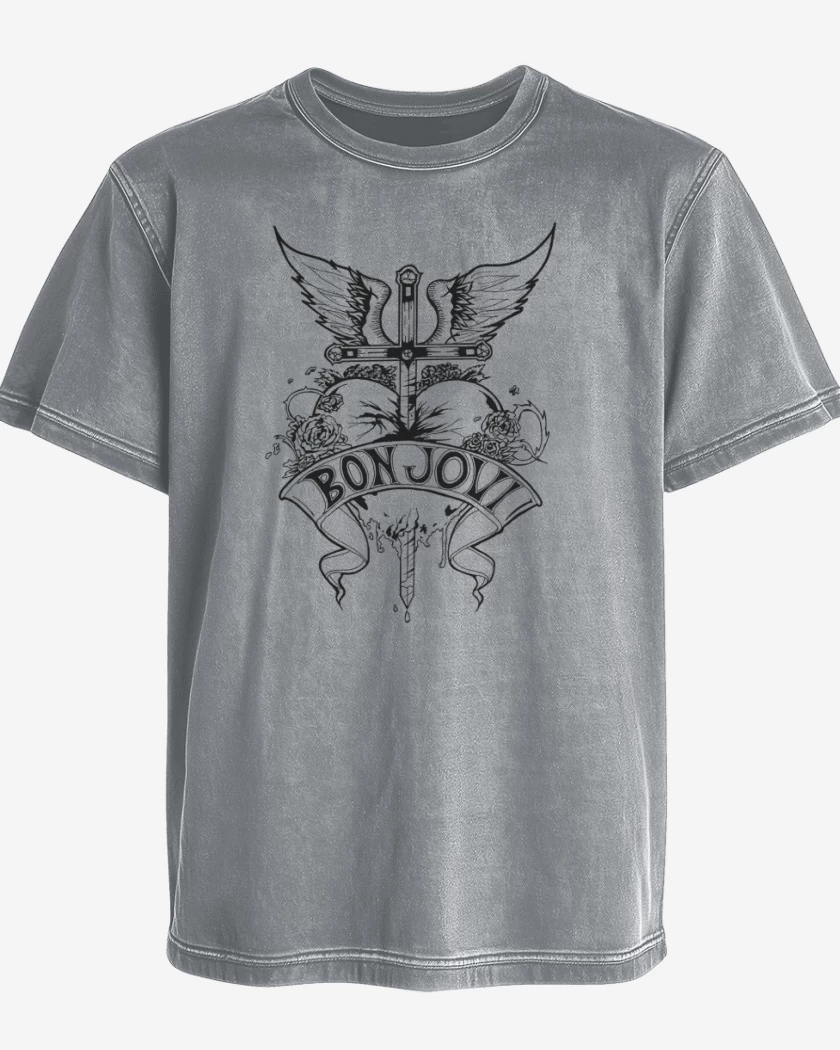 Polera desgastada Gris Melange de bon jovi