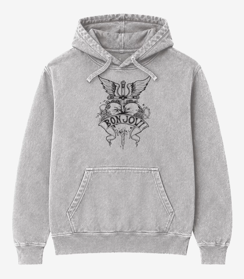 Poleron Canguro Acid Wash Gris Melange de bon jovi