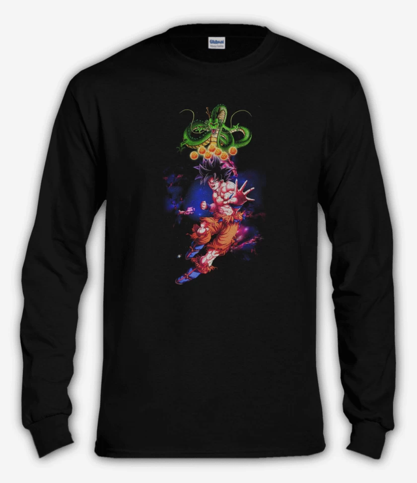 Polera manga larga Negro de Goku y shen long