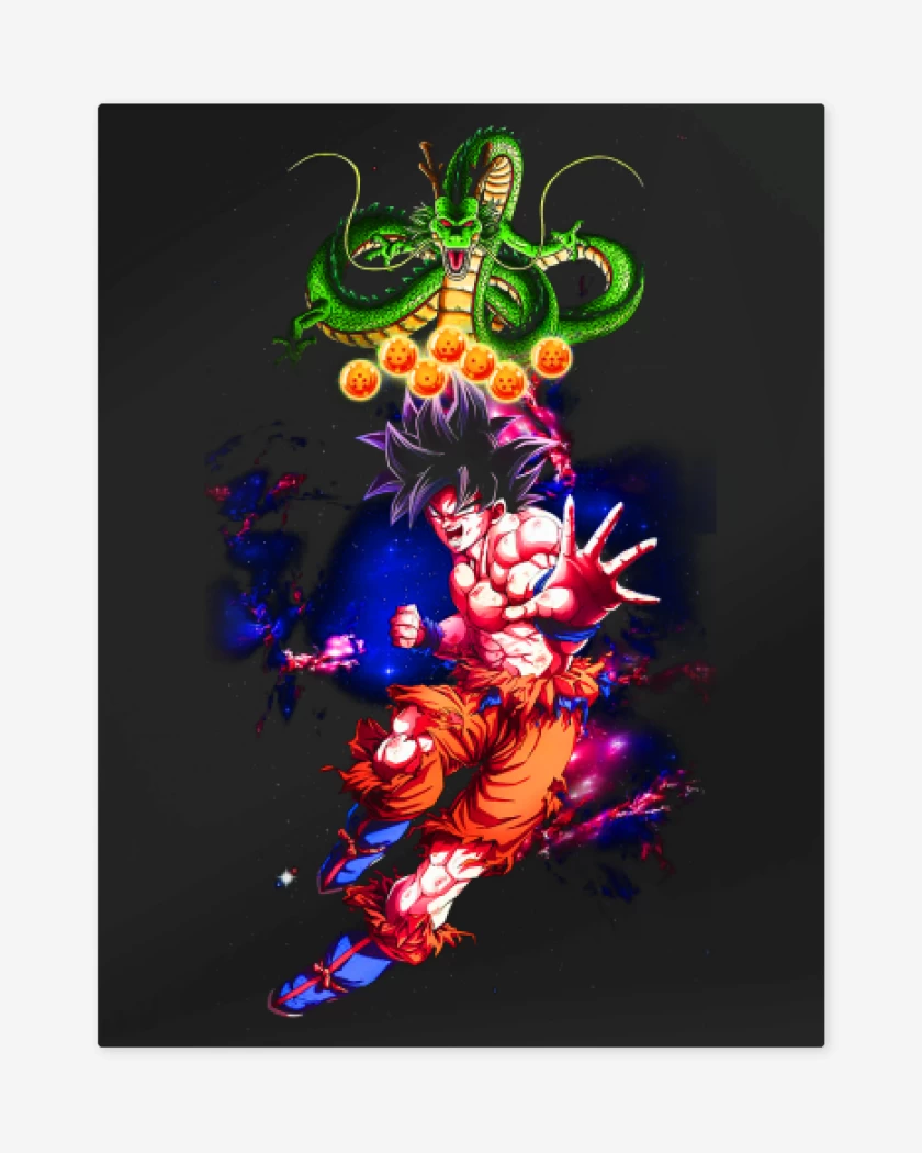 Print metalico Negro de Goku y shen long