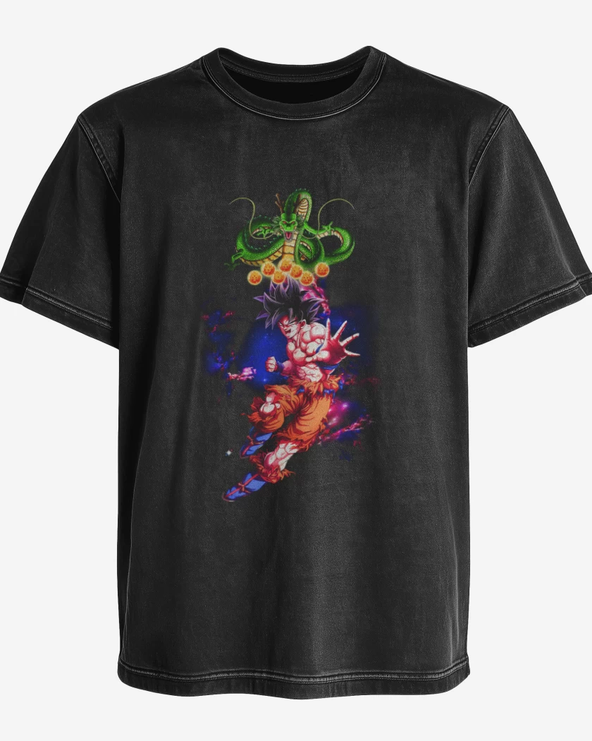 Polera desgastada Negro de Goku y shen long