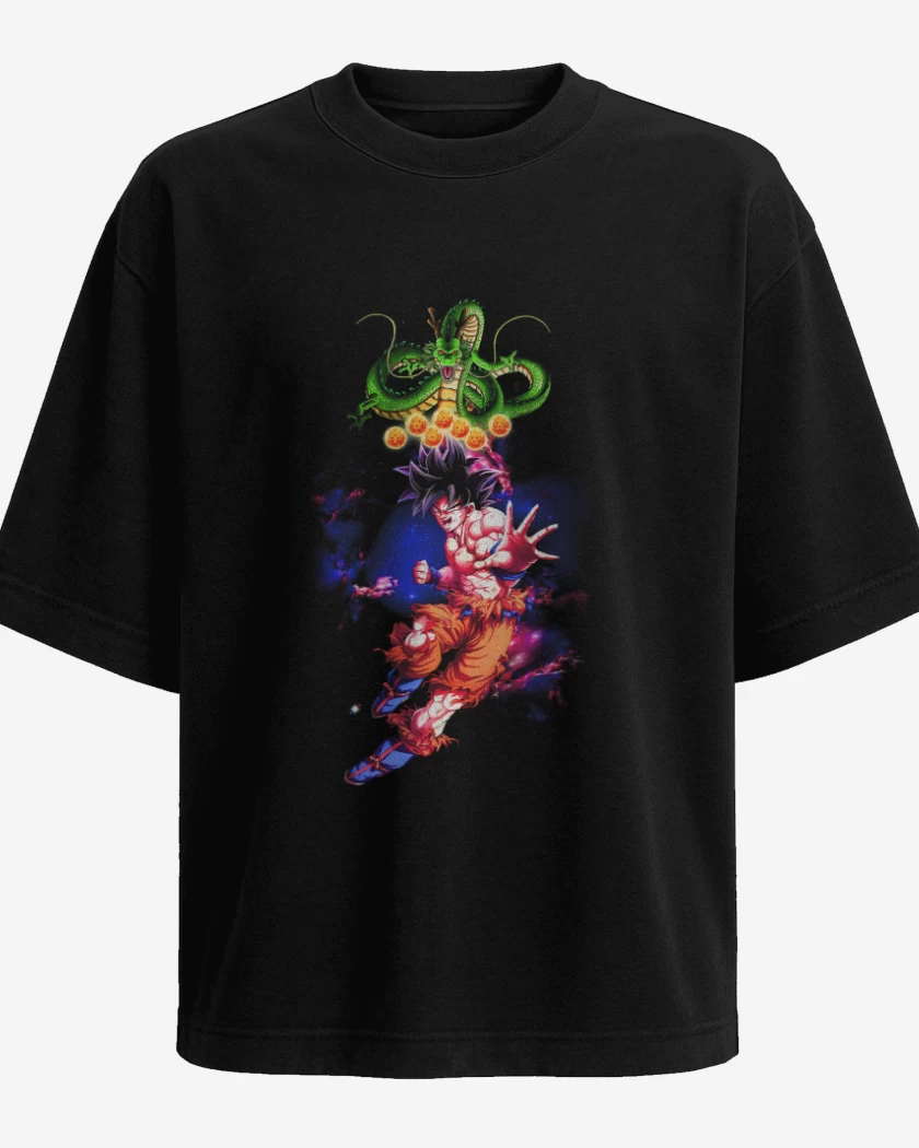 Polera Oversize Negro de Goku y shen long