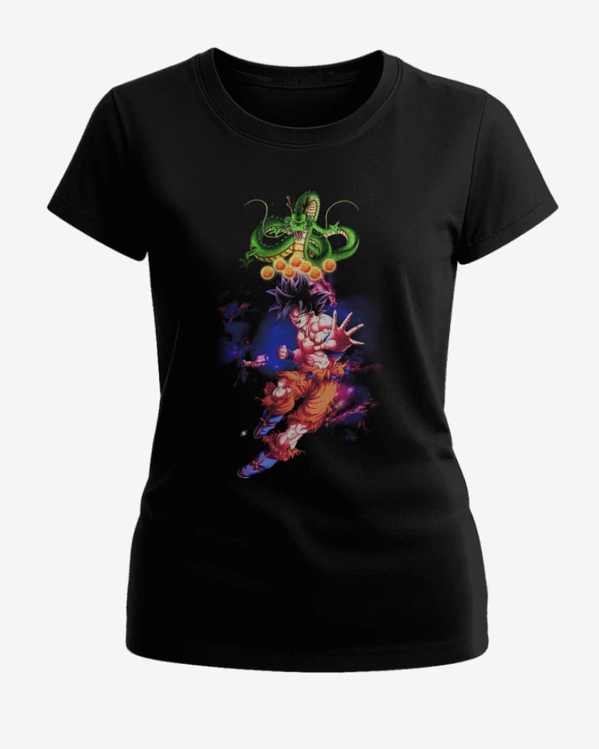 Polera de Mujer Negro de Goku y shen long