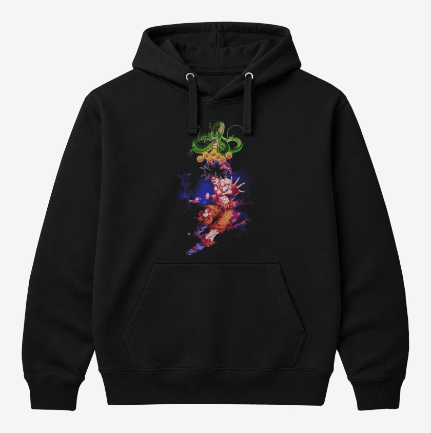 Polerón Canguro Negro de Goku y shen long