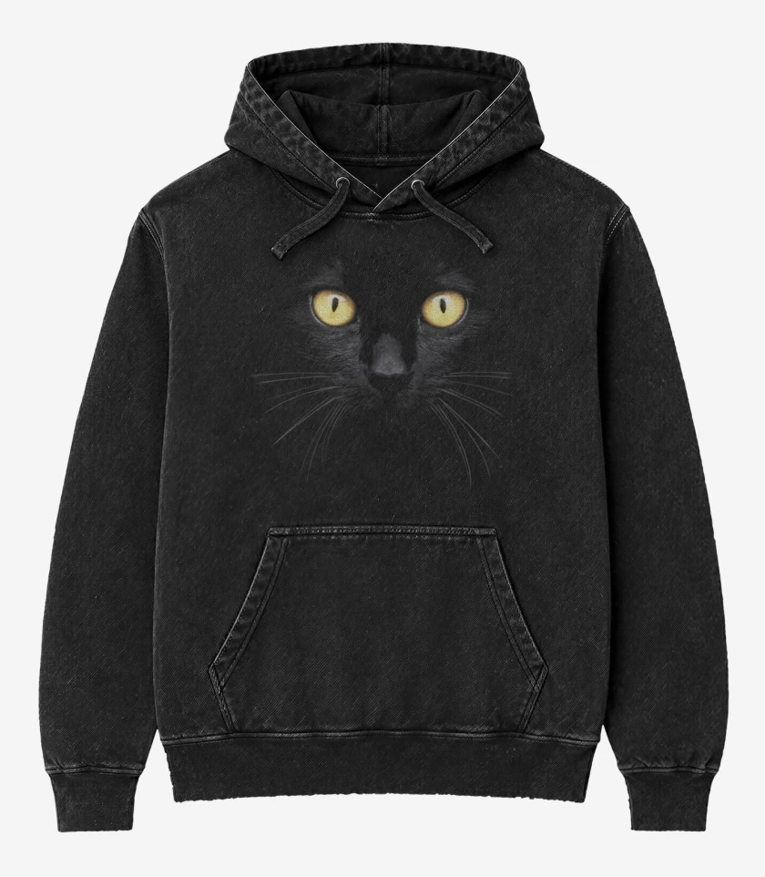 Poleron Canguro Acid Wash Negro de Gatito 8000