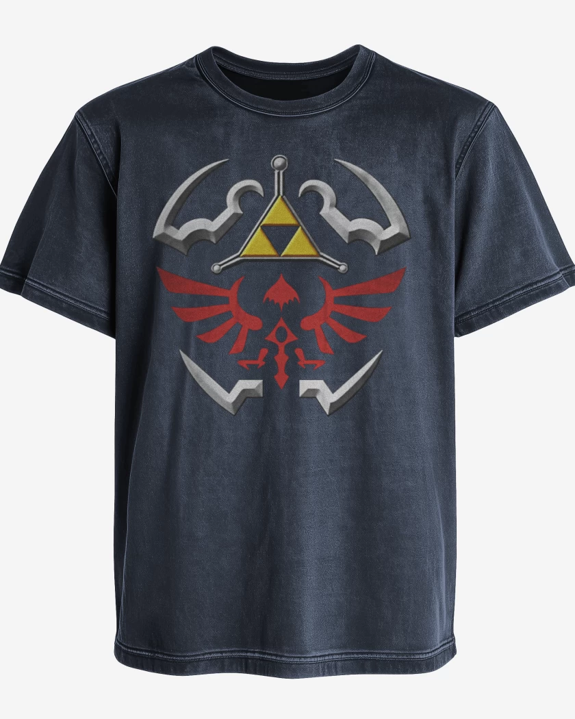 Polera desgastada Azul Marino de hylian shield 2