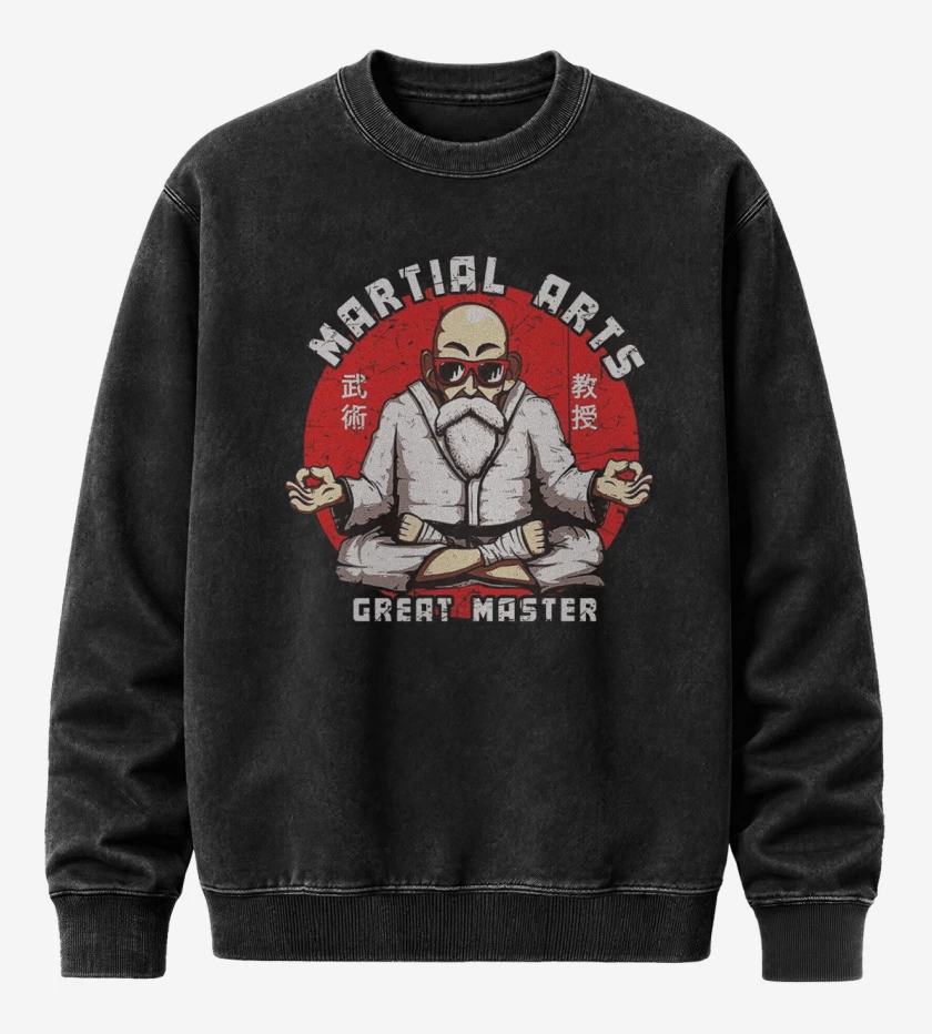 Poleron Polo Acid Wash Negro de Roshi martial arts