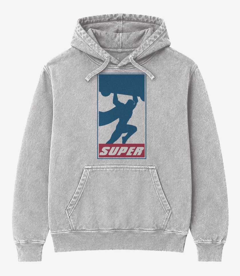 Poleron Canguro Acid Wash Gris Melange de Super