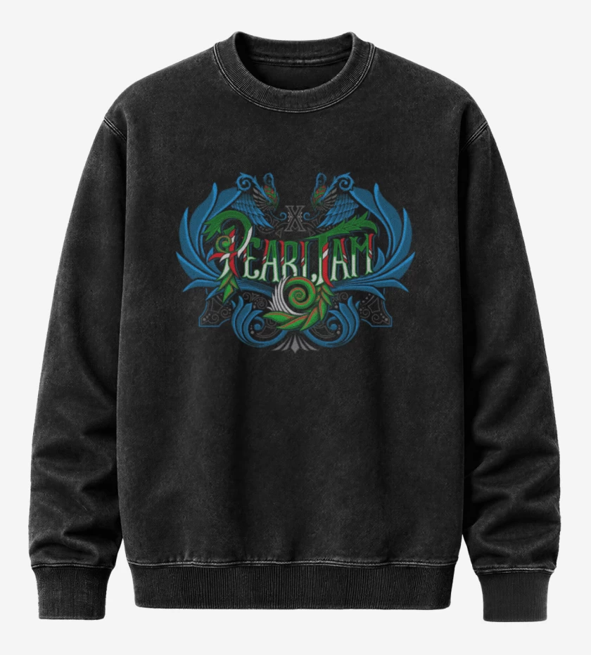 Poleron Polo Acid Wash Negro de Pearl Jam lineas