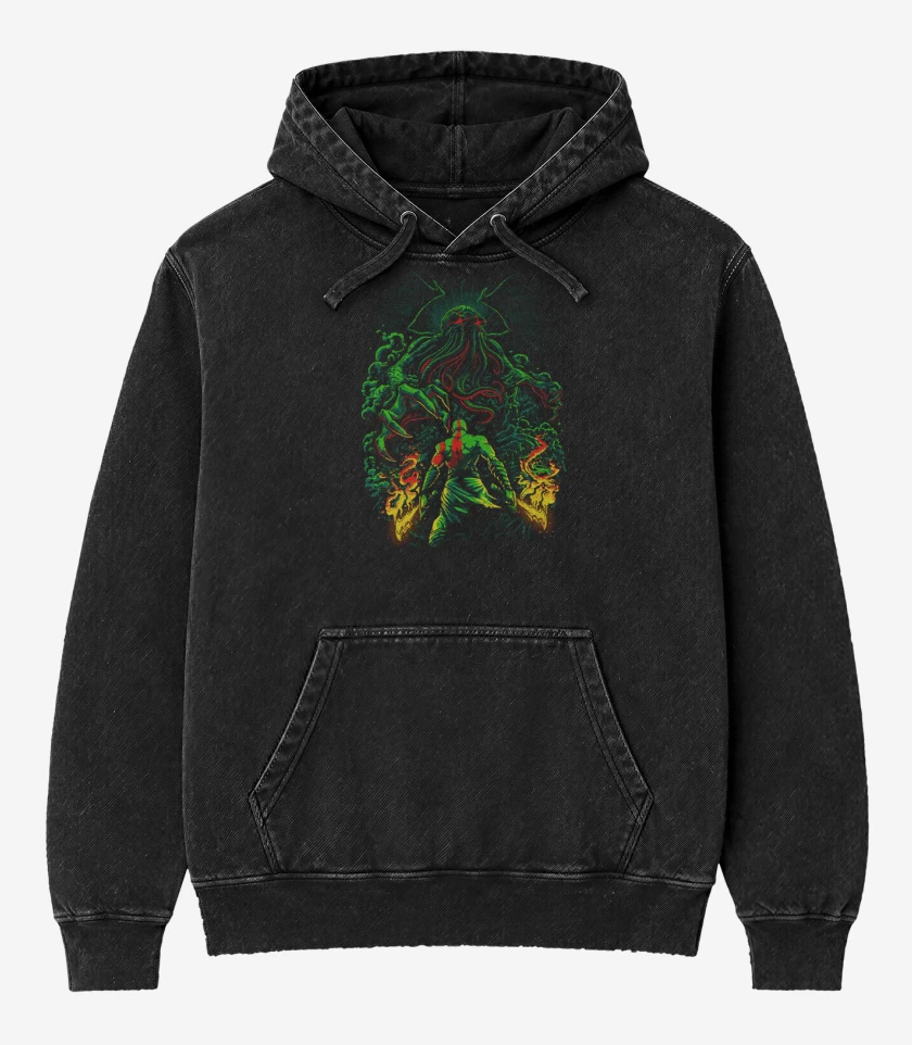Poleron Canguro Acid Wash Negro de kratos