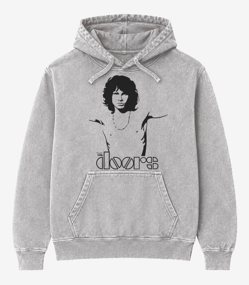 Poleron Canguro Acid Wash Gris Melange de The Doors