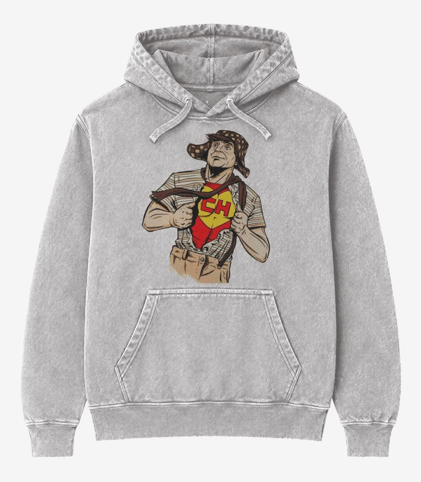 Poleron Canguro Acid Wash Gris Melange de Super Chavo