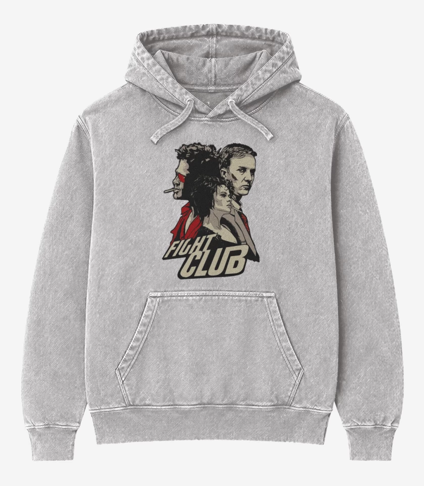 Poleron Canguro Acid Wash Gris Melange de Fight Club