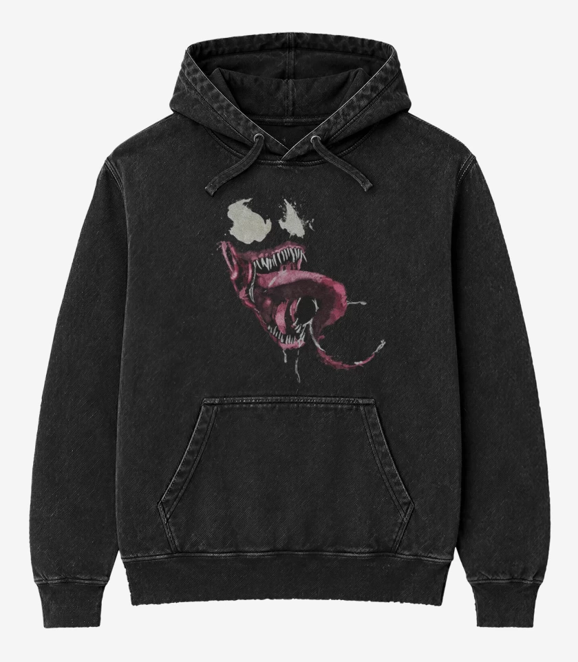Poleron Canguro Acid Wash Negro de Veneno 4