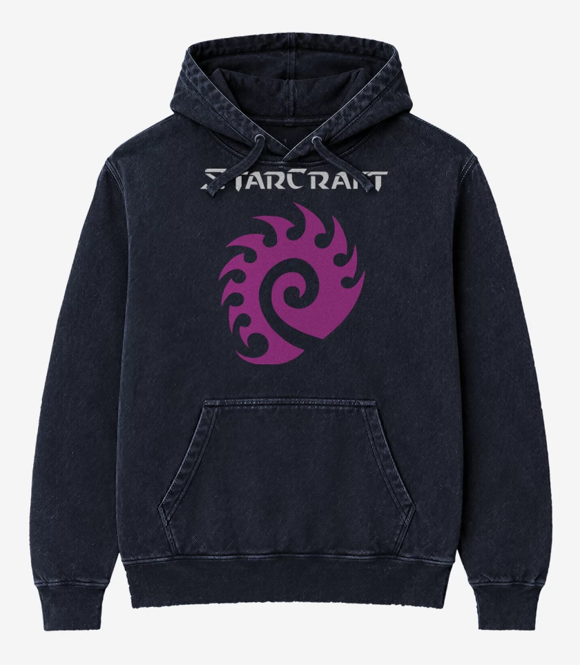 Poleron Canguro Acid Wash Azul Marino de StarCraft - Zerg