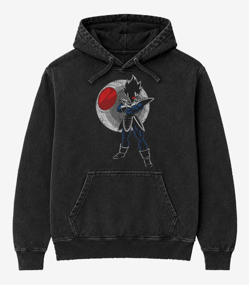 Poleron Canguro Acid Wash Negro de principe vegeta 