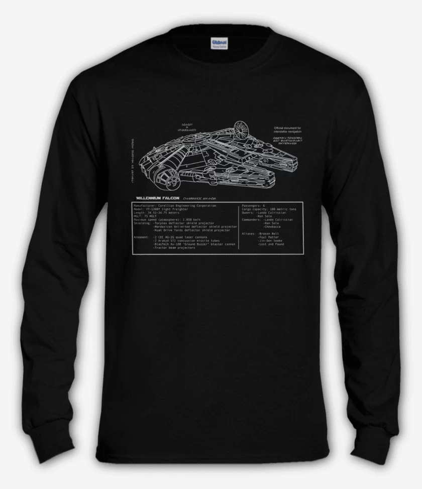 Polera manga larga Negro de Halcón milenario 2
