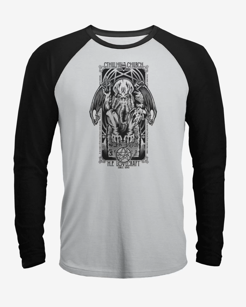 Polera Raglan Blanco / Negro de Cthulhu 4