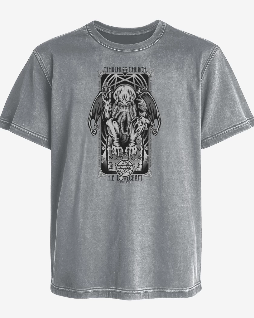 Polera desgastada Gris Melange de Cthulhu 4