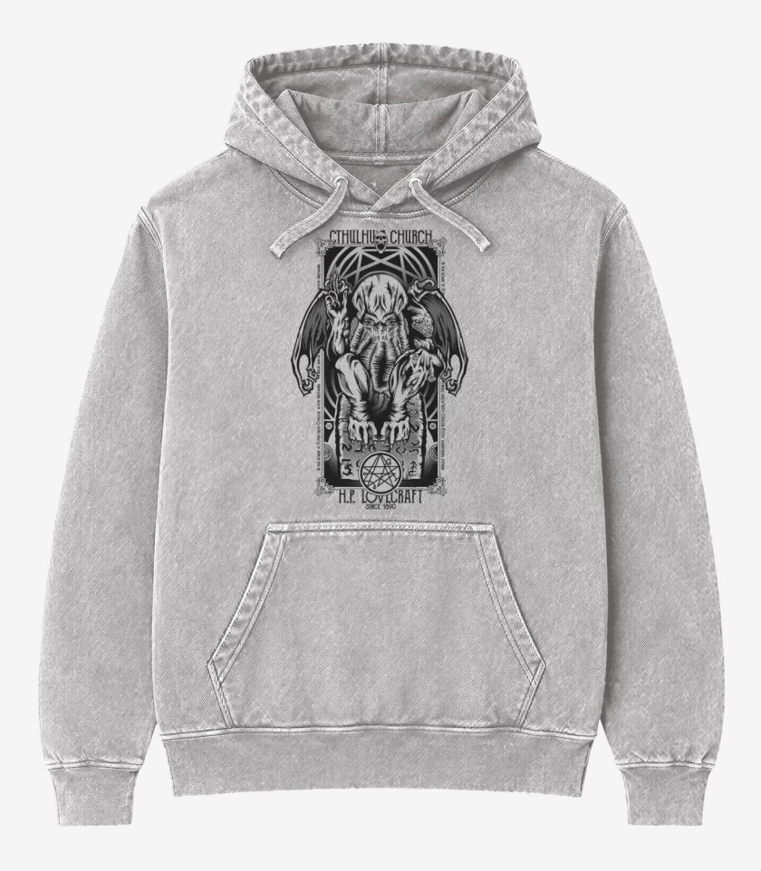 Poleron Canguro Acid Wash Gris Melange de Cthulhu 4