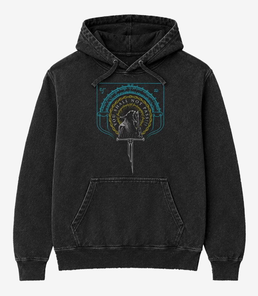 Poleron Canguro Acid Wash Negro de You Shall Not Pass