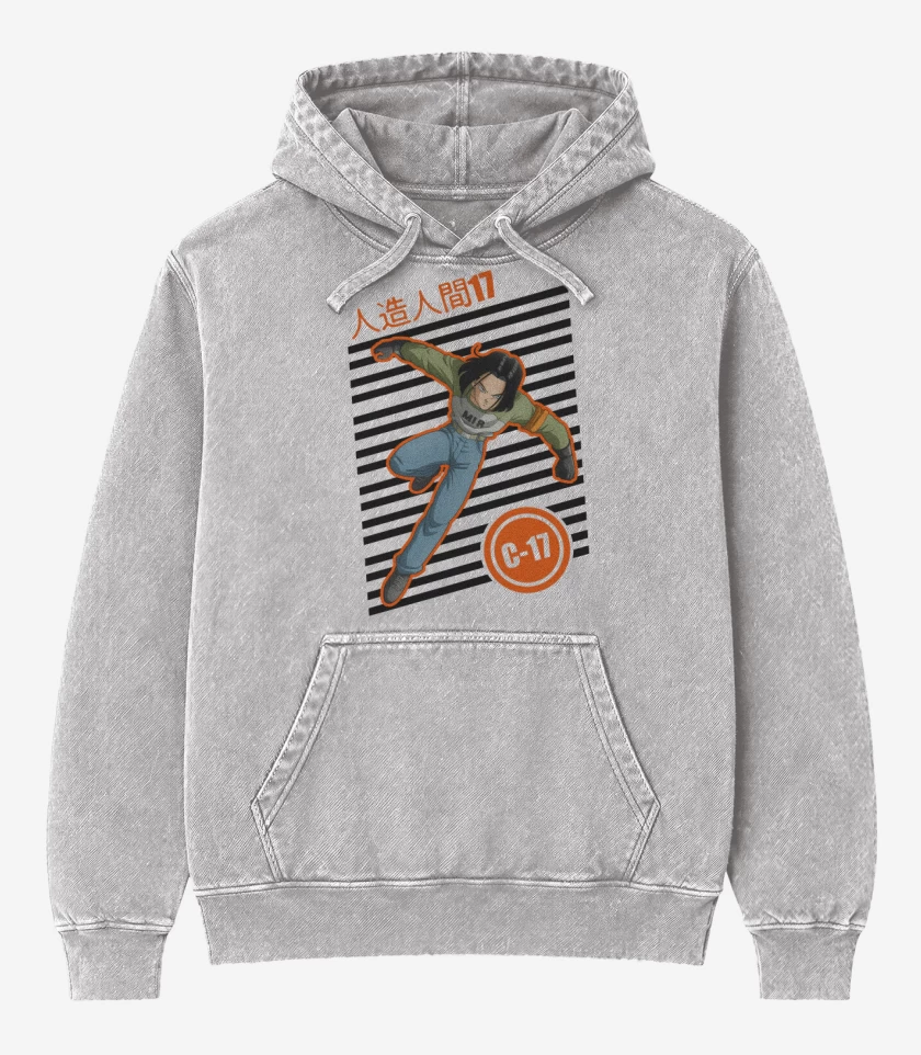 Poleron Canguro Acid Wash Gris Melange de Campeon androide 17