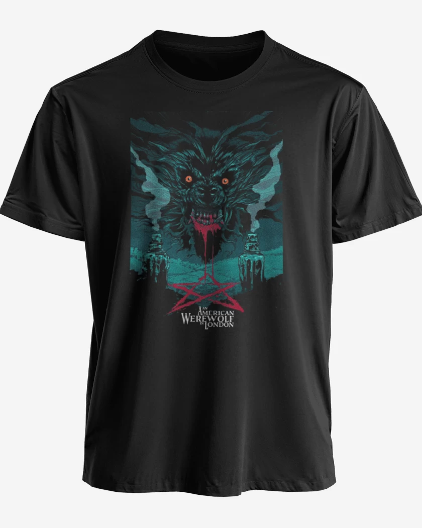Polera premium Negro de Hombre lobo americano en londres
