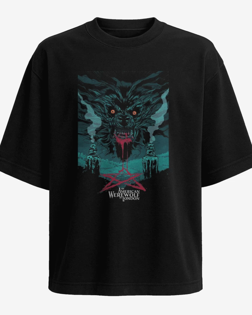 Polera Oversize Negro de Hombre lobo americano en londres