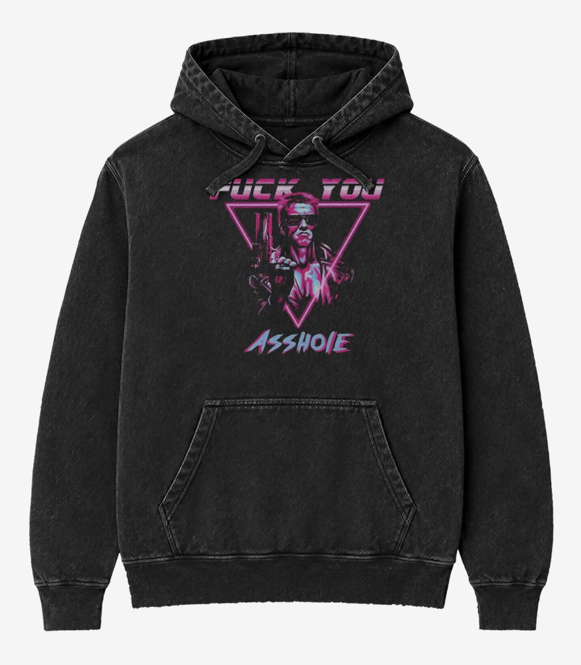 Poleron Canguro Acid Wash Negro de Terminator fuck you