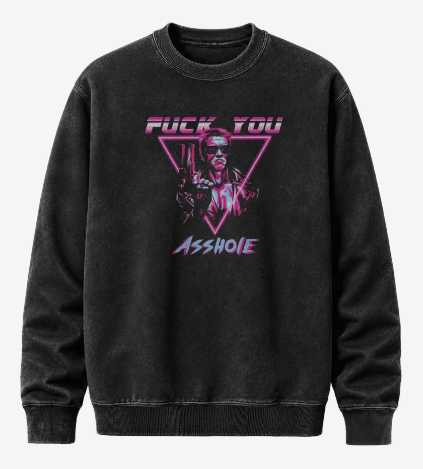 Poleron Polo Acid Wash Negro de Terminator fuck you