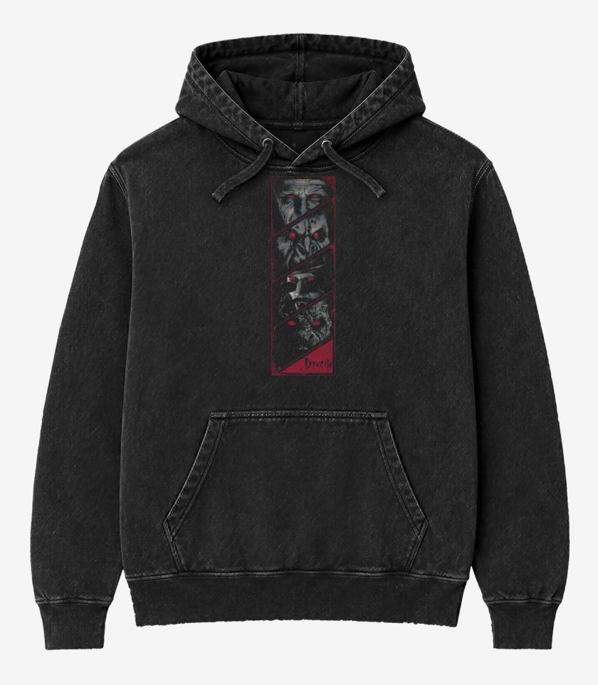 Poleron Canguro Acid Wash Negro de Dracula bram stoker