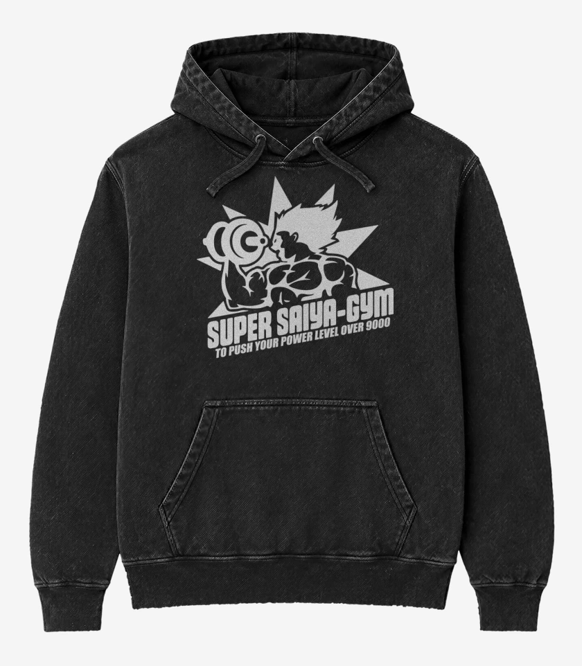 Poleron Canguro Acid Wash Negro de Super Saiya-Gym