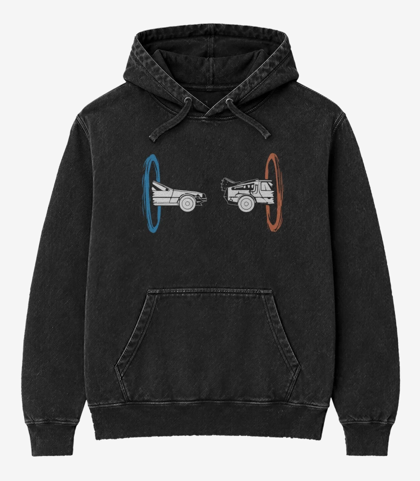 Poleron Canguro Acid Wash Negro de Portal - Delorean
