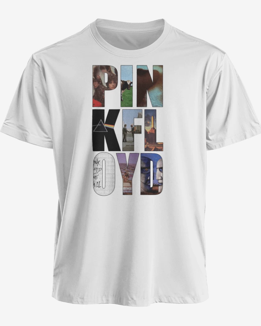 Polera premium Blanco de Pink Floyd discos