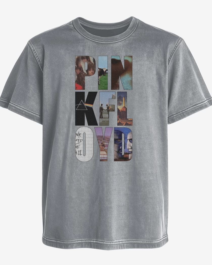 Polera desgastada Gris Melange de Pink Floyd discos