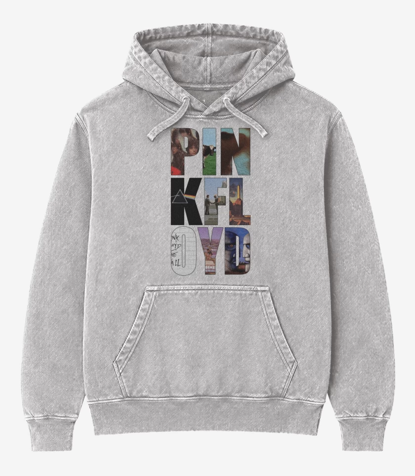 Poleron Canguro Acid Wash Gris Melange de Pink Floyd discos