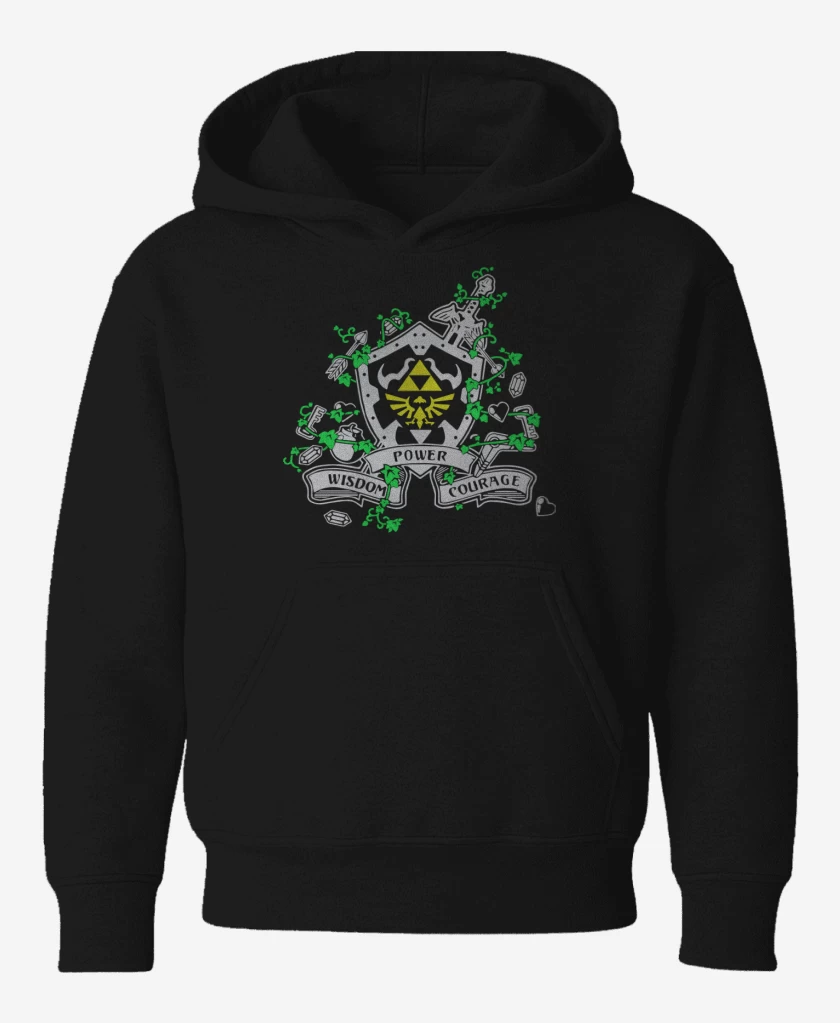 Poleron de niño Negro de Zelda - Power Wisdom Courage