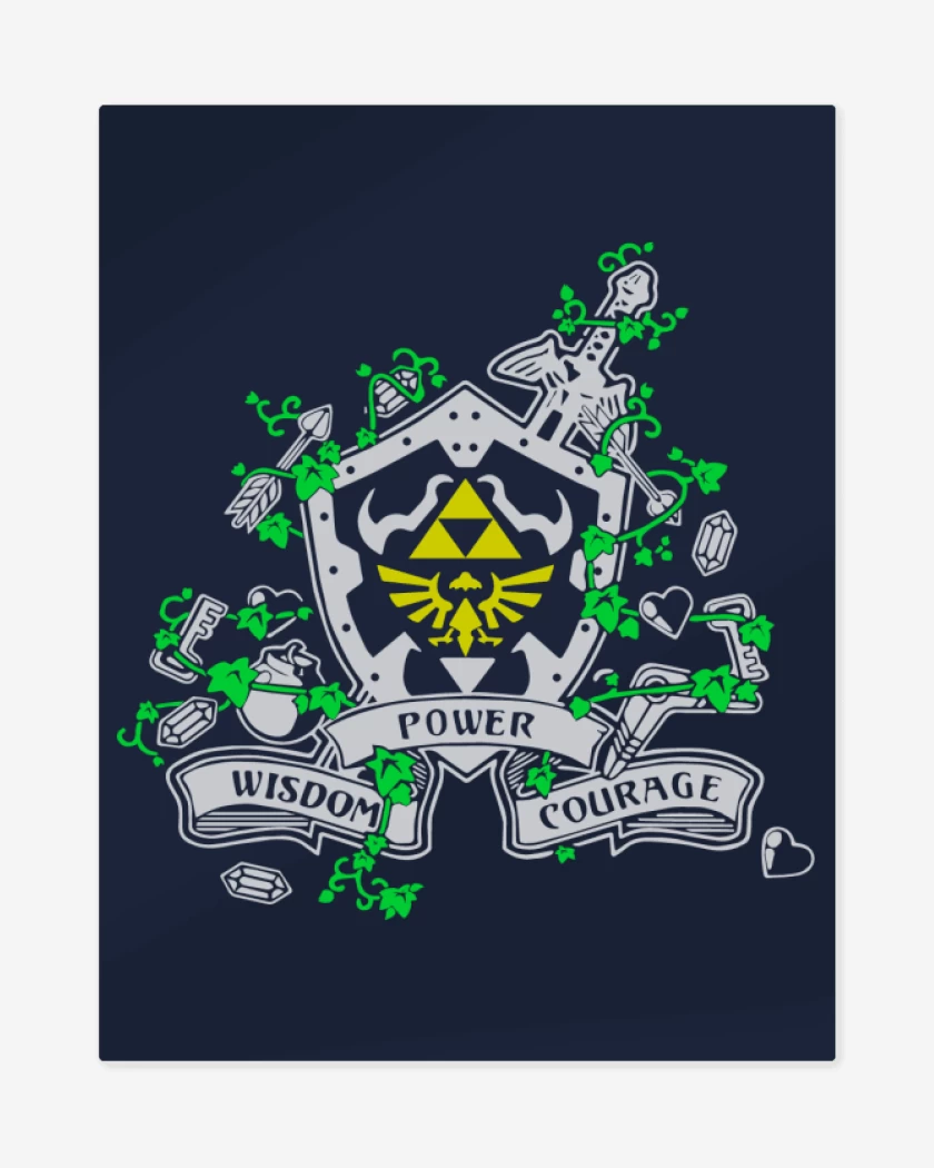 Print metalico Azul Marino de Zelda - Power Wisdom Courage